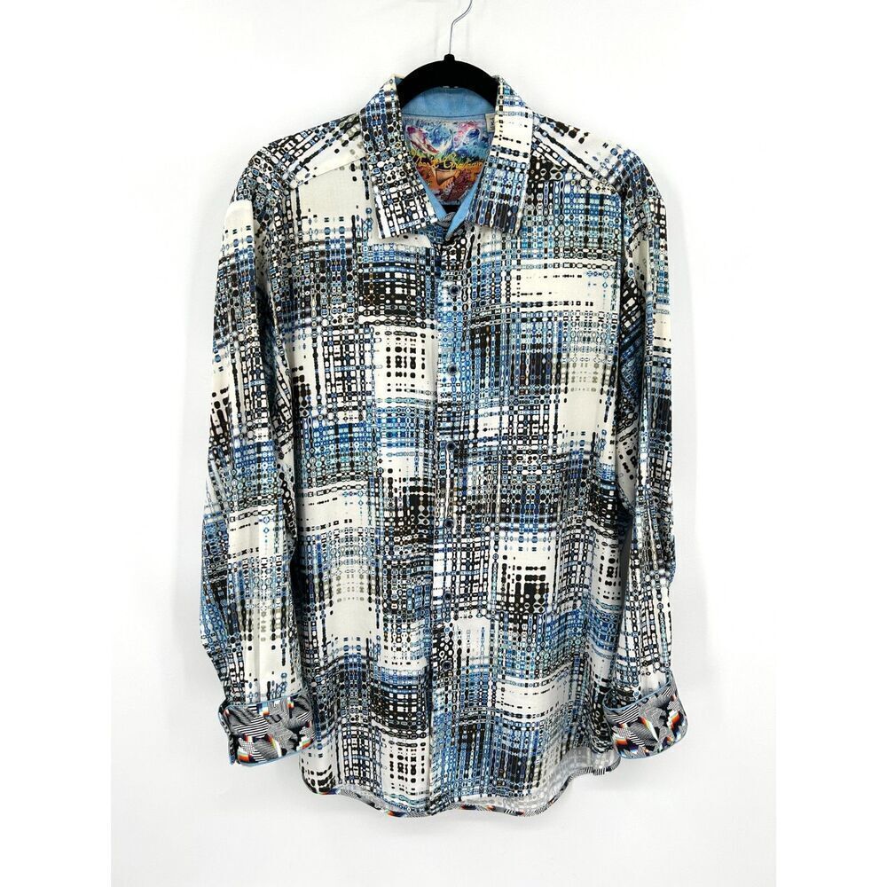 ROBERT GRAHAM Cape Sim Cream Gray Blue Long Sleeve Button Up Dress Shirt Size XL
